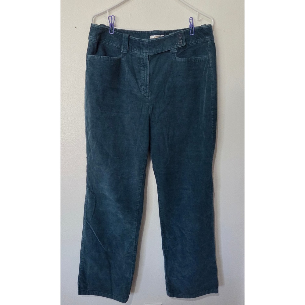 Talbots Teal Blue Stretch Corduroy Straight Leg Pants Womens Size 14 Fine Wale